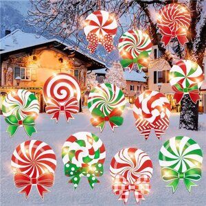 Christmas Decorations Yard Stakes, 12 Pcs Peppermint Candy Christmas Yard Signs